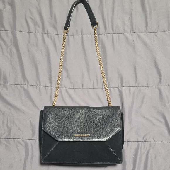 Vince Camuto Black Suede Leather Shoulder Bag with Gold Chain - Picture 8 of 16